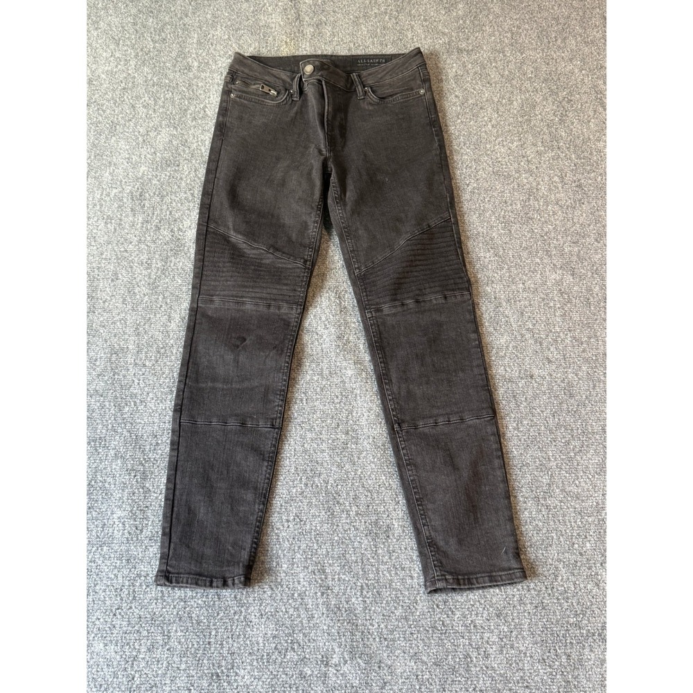 AllSaints Biker‎ Slim Moto Jeans Washed Black Ribbed Knee Size 28